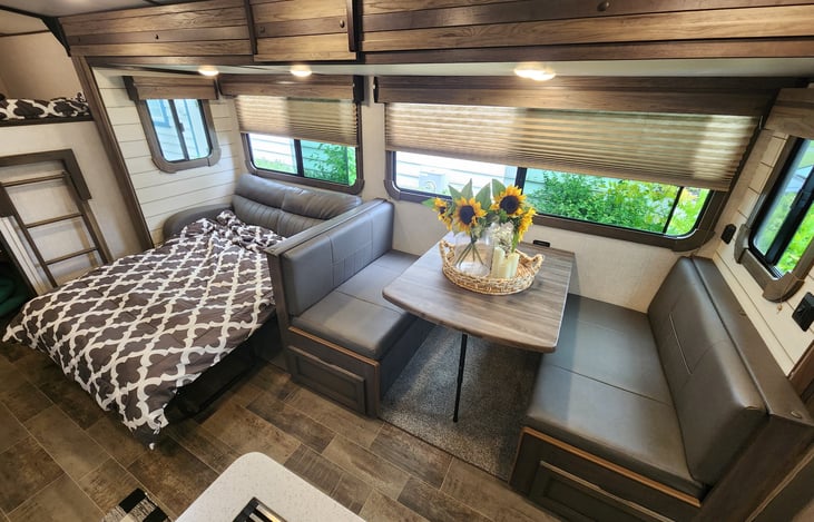 Main couch area converts to a queen bed