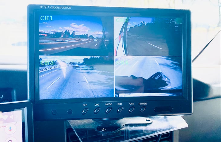 Camera monitors for left, right, and back far, back down views