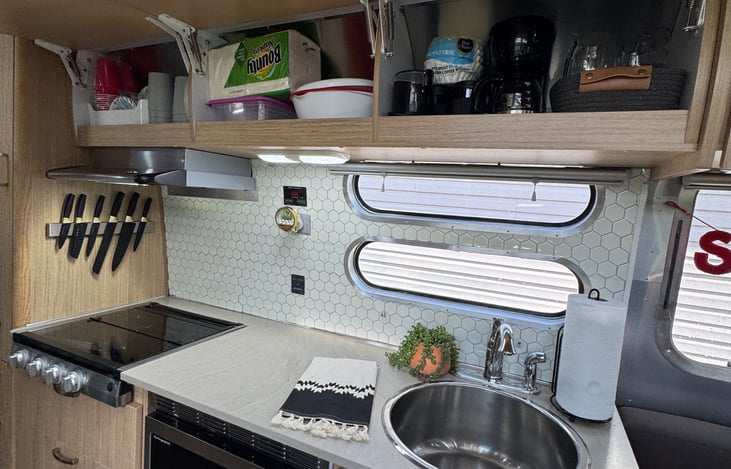 Coffee pot, mixing bowls, and the essentials!