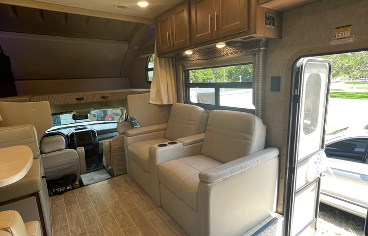 Relax in the reclining, theater seating and enjoy full casting capabilities with google chromecast on the 42" TV