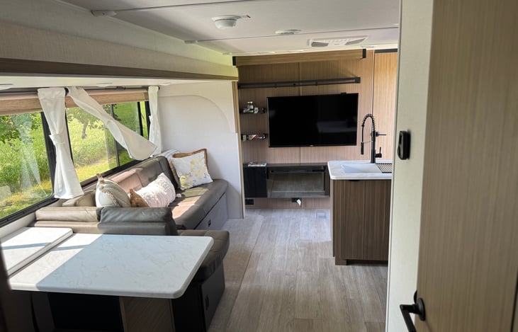 Living room sofa fold out to a bed.