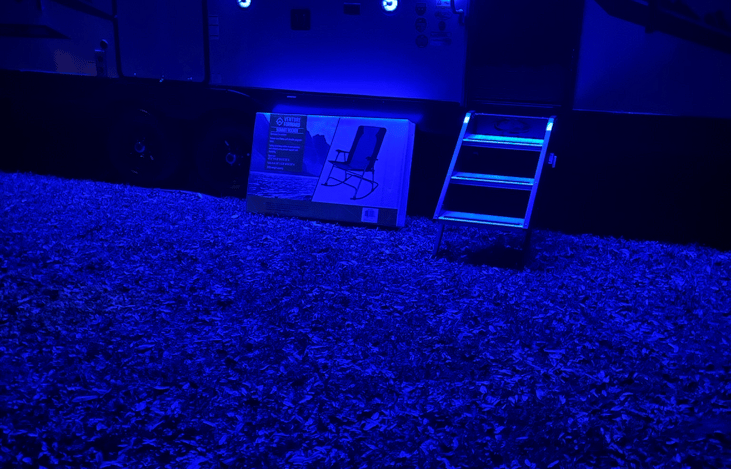 Outside awning, lights and speaker system