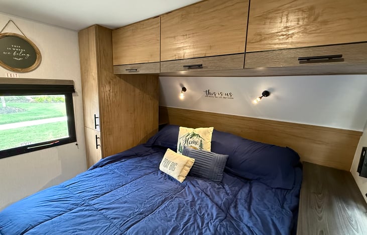 Sheep comfy King sized master bed…lots of storage and even a closet!