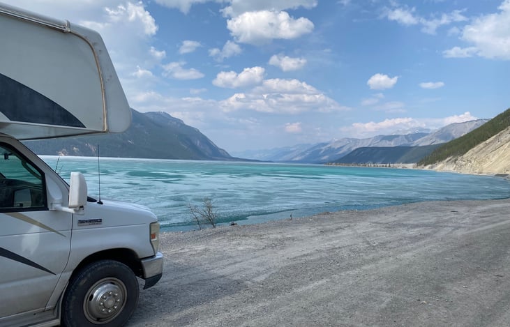 This is Muncho Lake in British Columbia on the way up the Alaska Hwy.