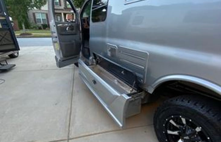 Sliding outside storage drawer.