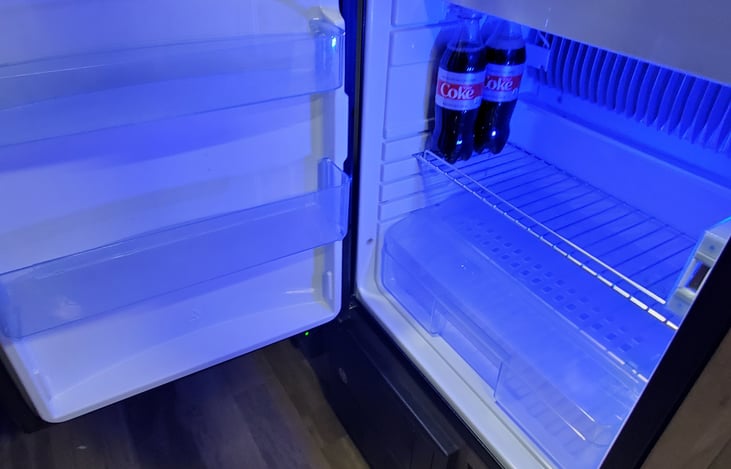 The refrigerator runs on gas, electric and battery.