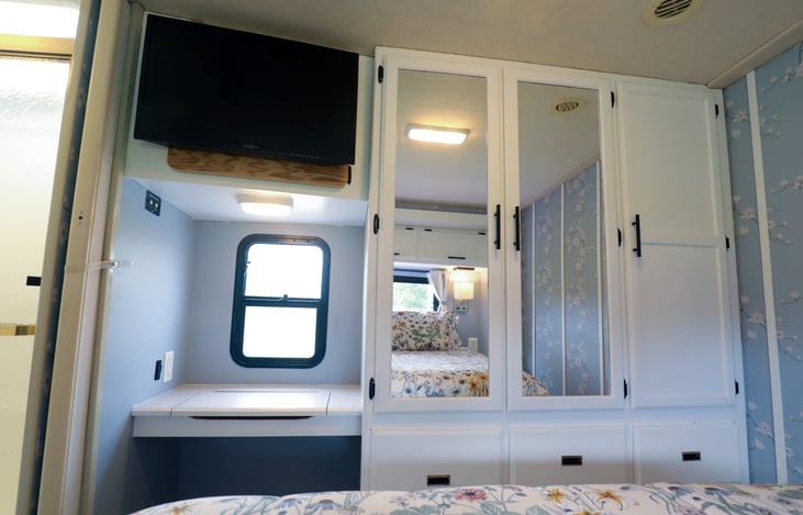 Bedroom storage and vanity area