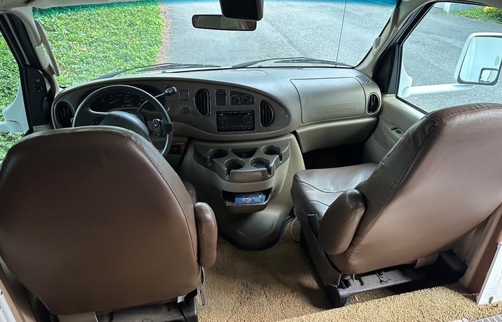 Cab section with all the buttons and screens where they need to be for safe, comfortable driving.