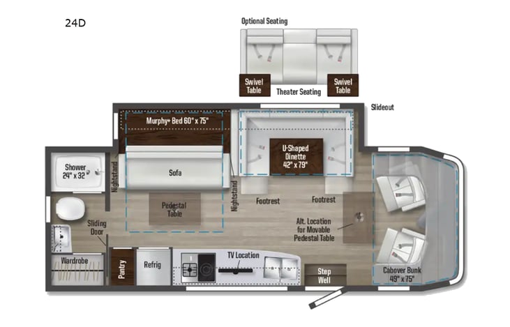 Representative floor plan provided by a trusted RVshare partner.