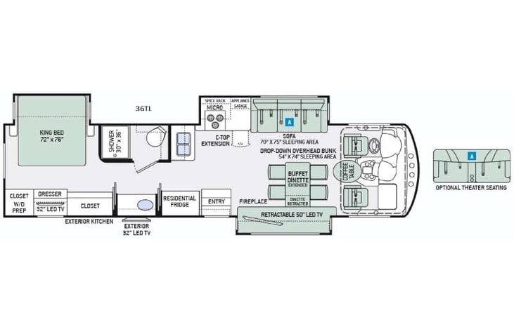 Representative floor plan provided by a trusted RVshare partner.