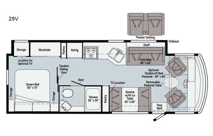 Representative floor plan provided by a trusted RVshare partner.