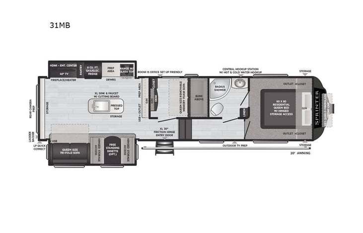Representative floor plan provided by a trusted RVshare partner.