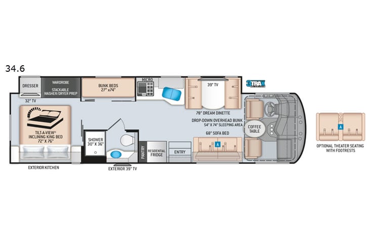 Representative floor plan provided by a trusted RVshare partner.