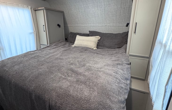 King Size Bed with Upgraded Mattress (Very Comfortable). We provide all linens.