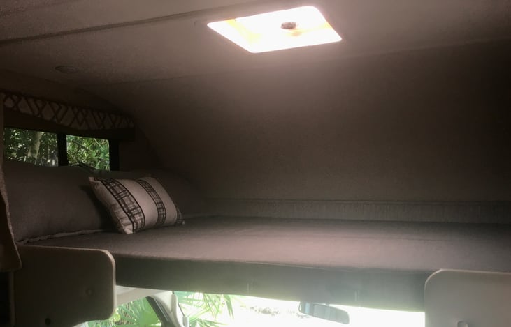 Top bunk is the size of a full size bed
Top bunk has a retractable privacy shade for those quiet times