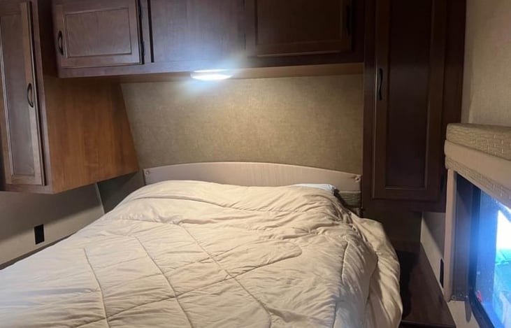 Regular Queen size bed not an RV Queen and so comfortable!