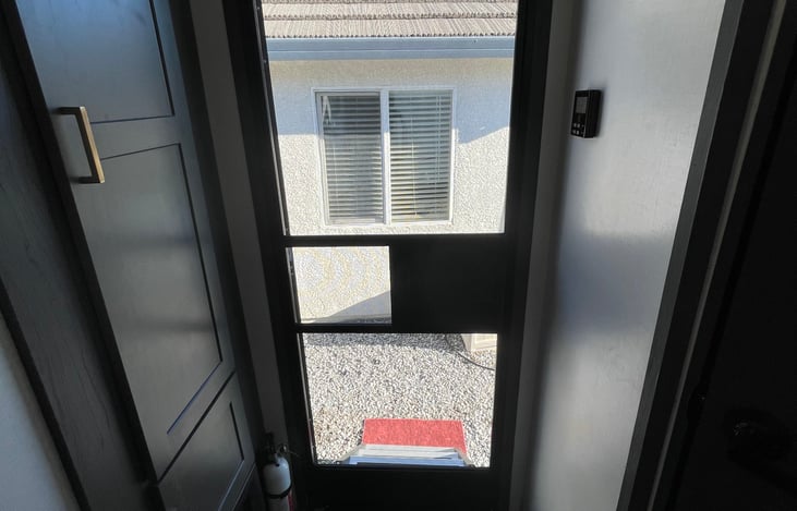 Pantry next to front door spacious enough to hold food, drinks, etc.
