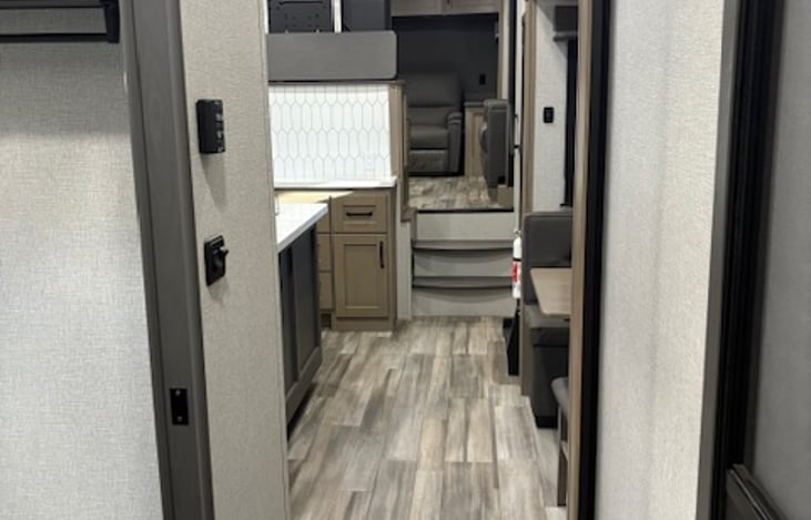 View from bedroom down the hall and into the heart of the RV.