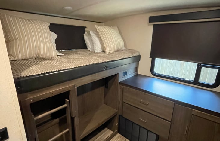 Spacious bunk room with a slide, giving you plenty of room to spread out!