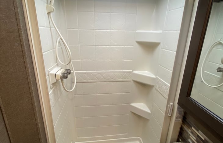 Full human size shower in and easy to drive camper!