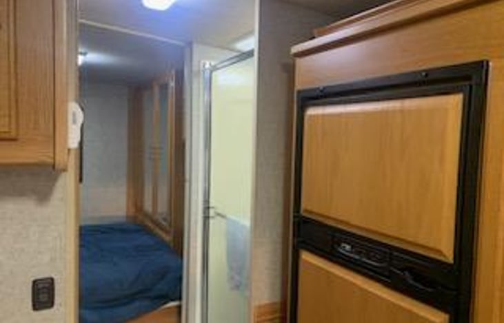 Shower stand & Fridge/ Queen size Bed/Cabinet