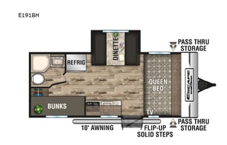 Modern travel trailer bunk house layout with all the comforts of home