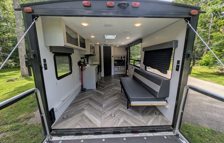 Spacious galley with large windows allow for an abundance of natural light and plenty of room for your gear or toys.