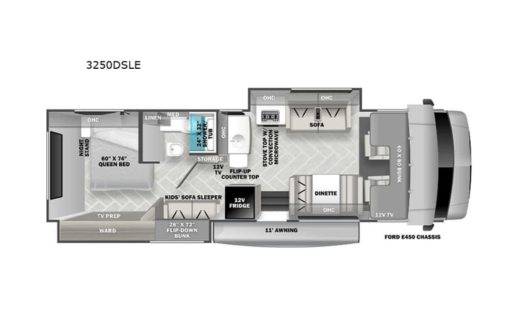 Representative floor plan provided by a trusted RVshare partner.