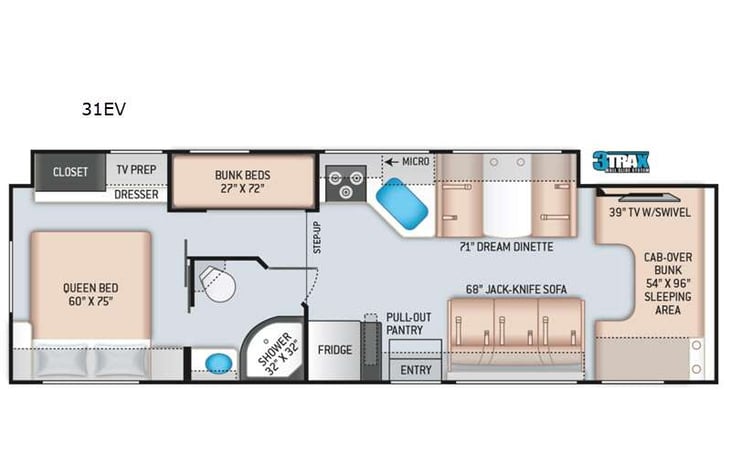 Representative floor plan provided by a trusted RVshare partner.