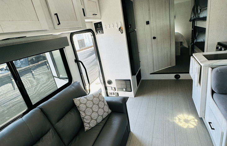 View from the driver cabin down the RV