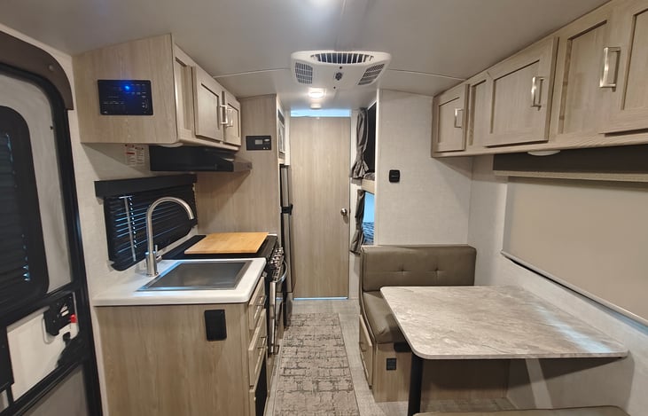 View of trailer from bed