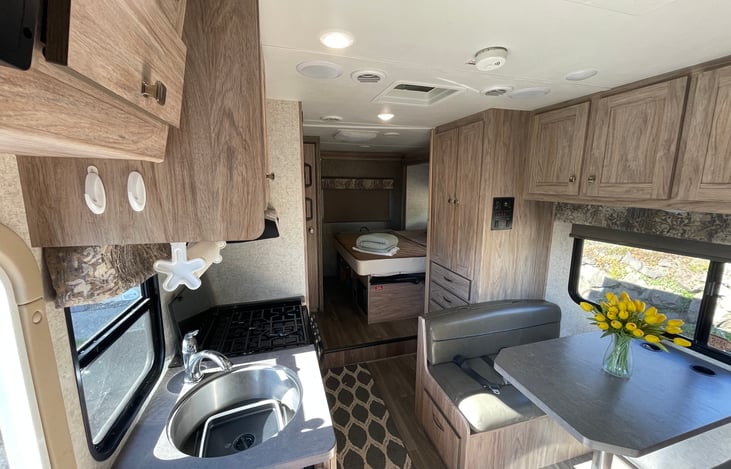 Dinette table converts to sleeping area