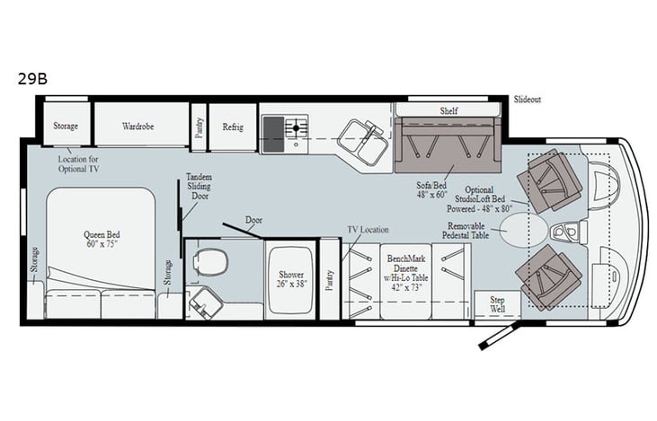 Representative floor plan provided by a trusted RVshare partner.