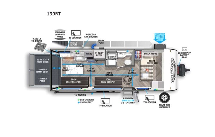 Representative floor plan provided by a trusted RVshare partner.