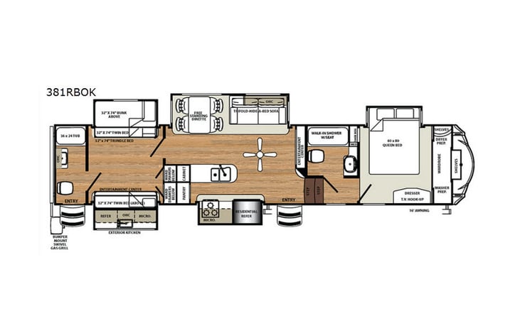 Representative floor plan provided by a trusted RVshare partner.