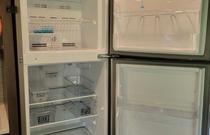 Spacious mid-size fridge with storage bins to help you stay organized during your stay. These bins are great when traveling too!