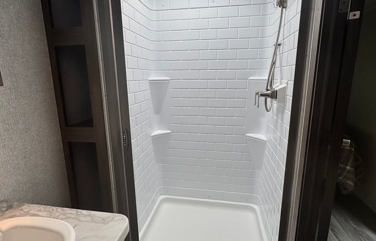 Large shower area - lots of head room for the taller folks.