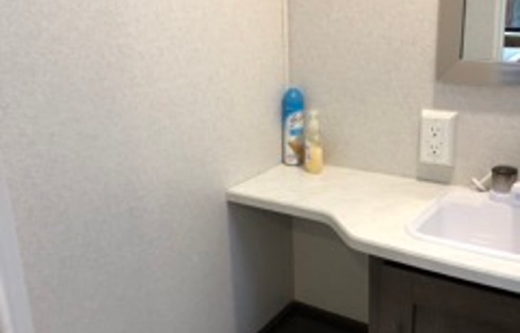 Plenty of counter space int he bathroom