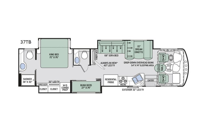 Representative floor plan provided by a trusted RVshare partner.