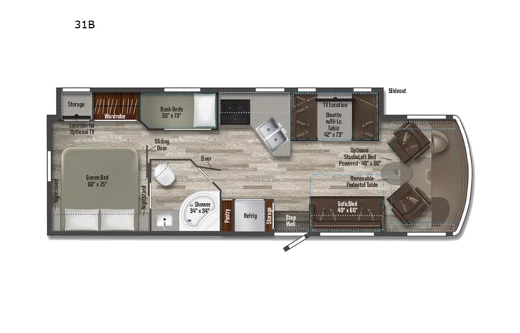 Representative floor plan provided by a trusted RVshare partner.