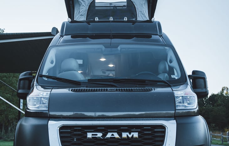 This picture offers an outside view of the SkyBunk.  Once up there, you're able to unzip the netting to allow for fresh air  in whilst keeping pesky critters out.