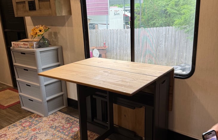 The Dining area is convertible, so you can customize for your needs.