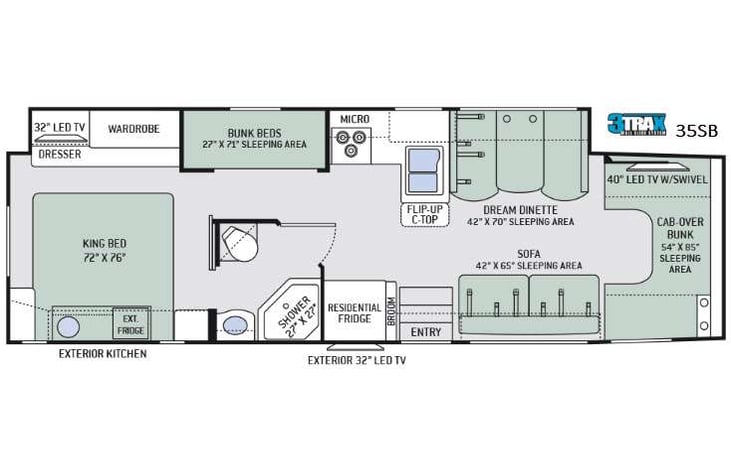 Representative floor plan provided by a trusted RVshare partner.