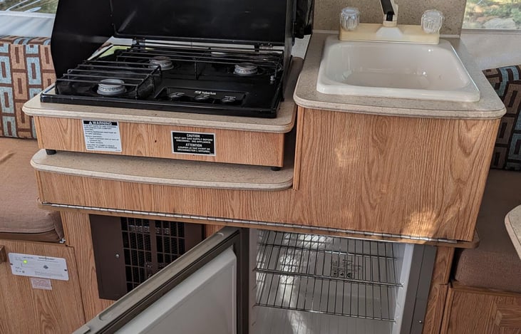 Stove, sink and fridge