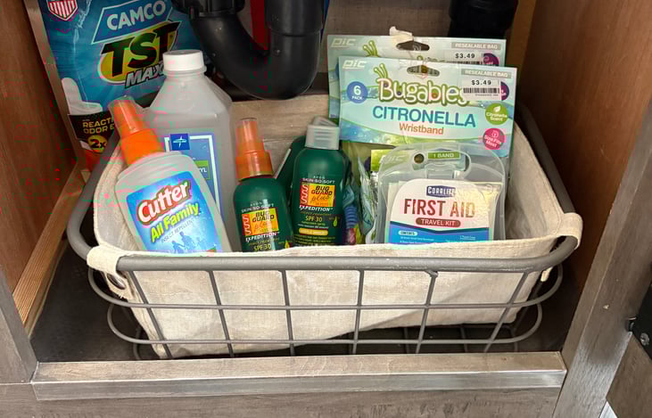 Included insect repellant, citronella bands and first aid kit