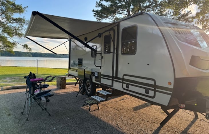 Power awning with LED lighting for added shade!