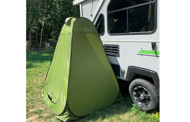 Shower tent available for the outdoor shower.