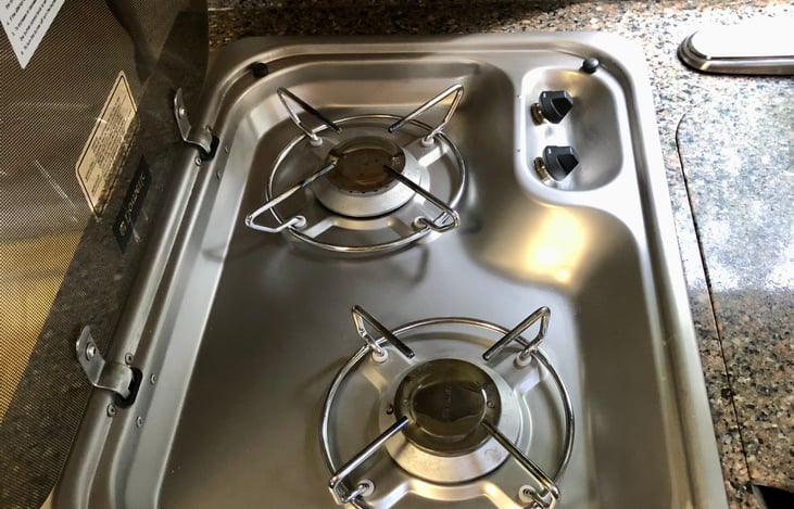 Two-burner propane stove.