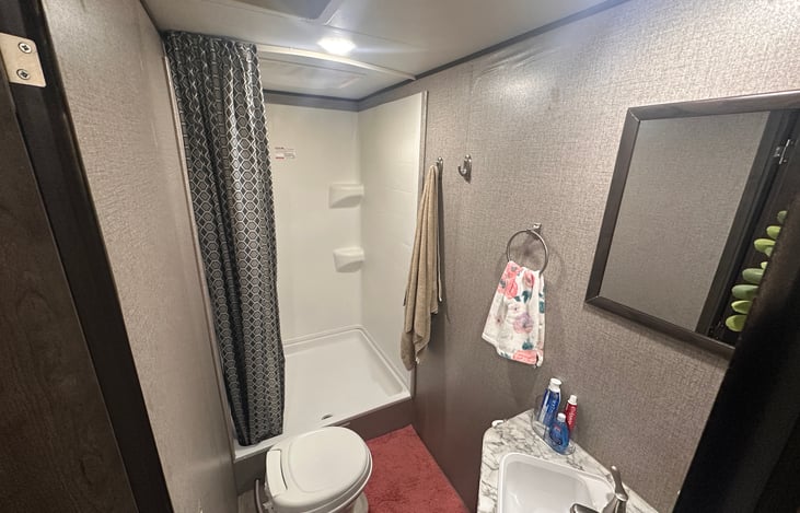 Roomy shower and bathroom.