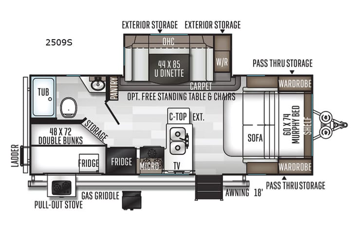 Representative floor plan provided by a trusted RVshare partner.